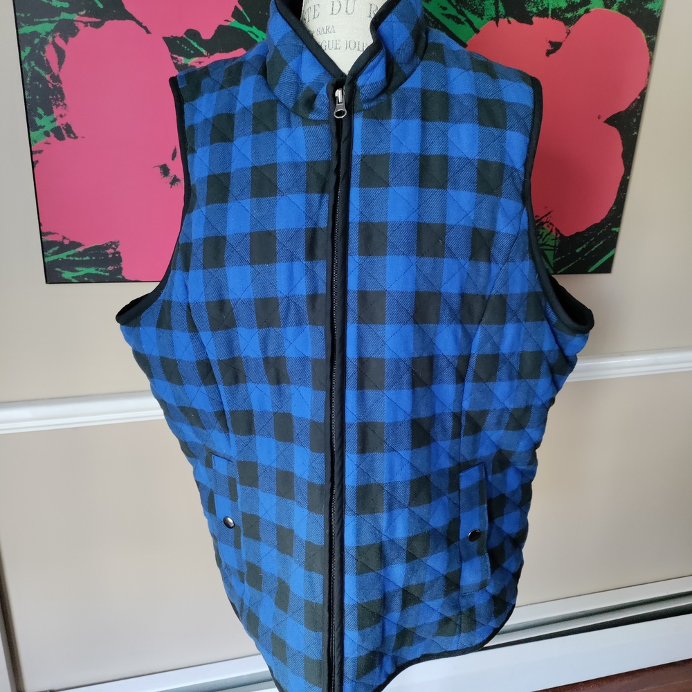 Cozy Vintage Blair Blue and Black Plaid Vest Size XL